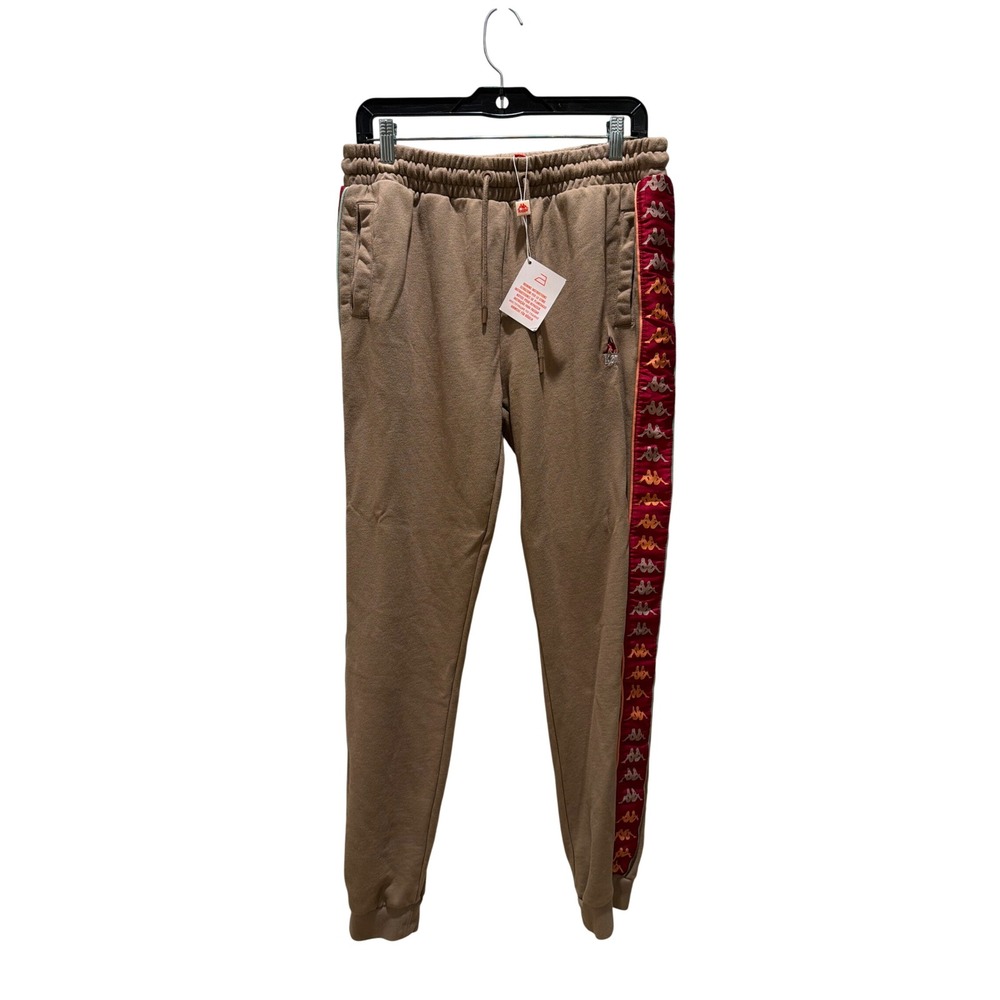 Kappa 222 Banda Alanz Tan Red Logo Tape Sweatpants Mens XL NWT Joggers